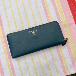 Prada Saffiano zip around wallet | turquoise